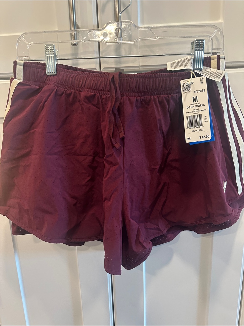 adidas Women's Burgundy Athletic Shorts with off- White Side Stripes